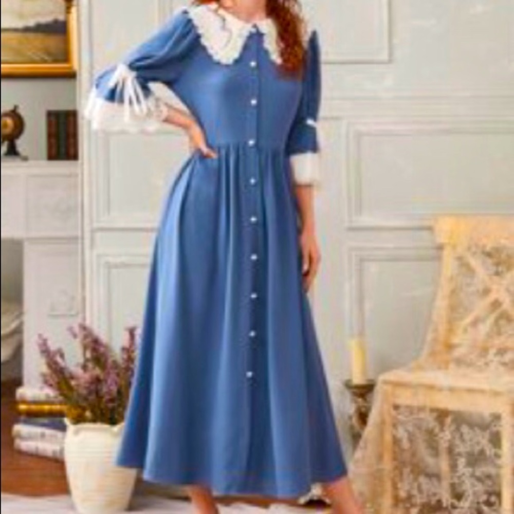 NEW Pioneer Modest Vintage Maxi Dress blue Large